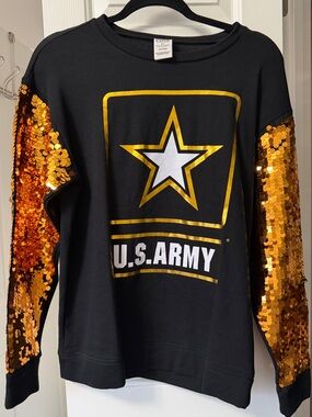 Victoria’s Secret PINK- U.S. Army Black Sweatshirt with Gold Sequin Sleeves